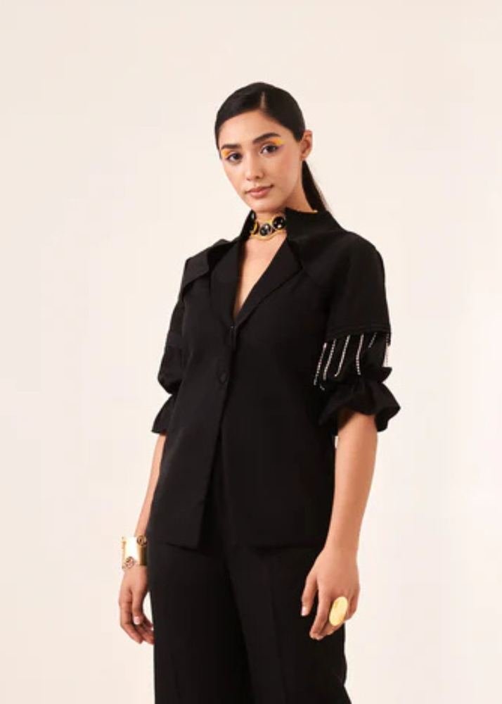 Black rhinestone blazer shirt photo 2