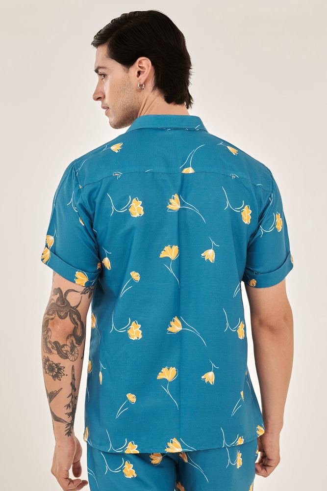 Denim blue printed shirt photo 4