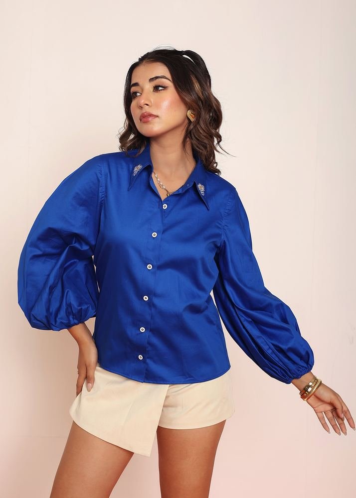 Honey bee embroidered shirt with balloon sleeves photo 2