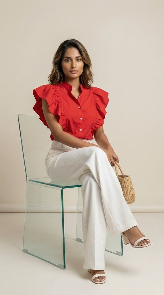Hot Red Ruffled Shirt photo 3