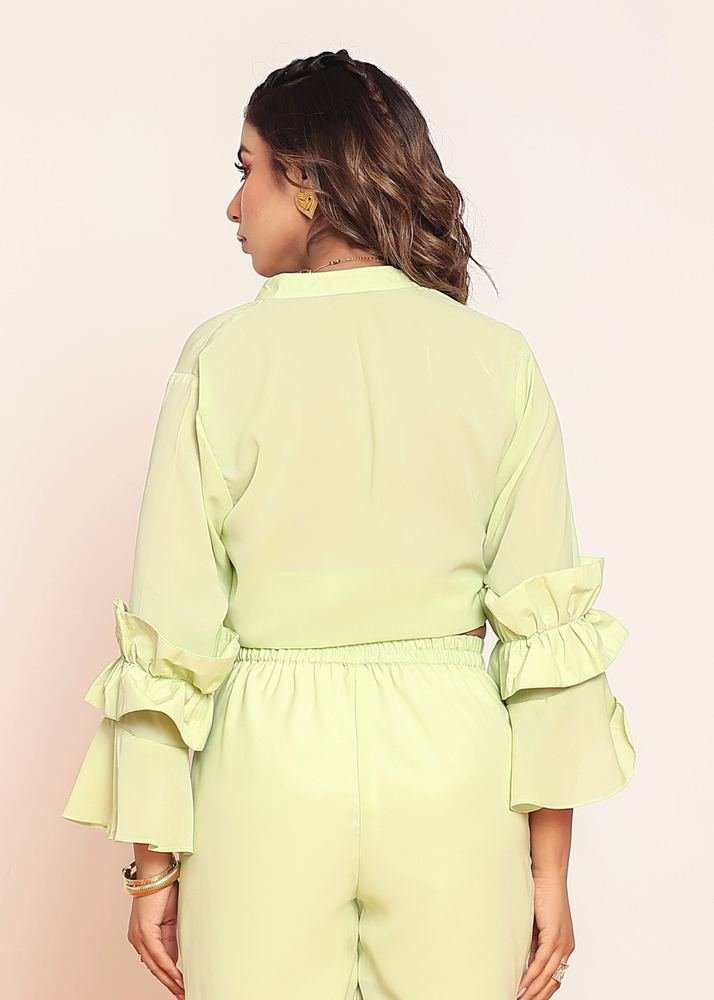 Pastel lime green ruffled shirt photo 4