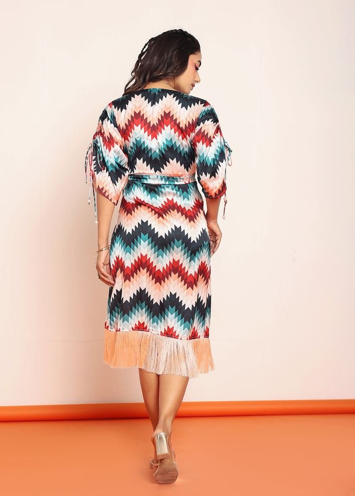 Printed fringes wrap around dress photo 3