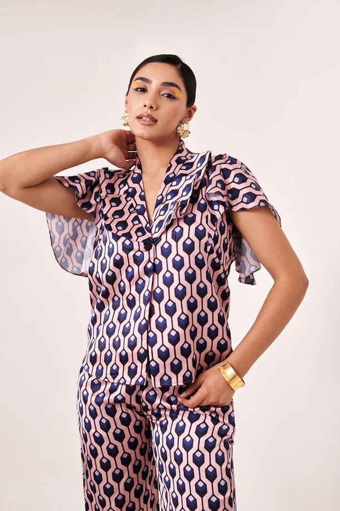 Printed geometric blazer shirt