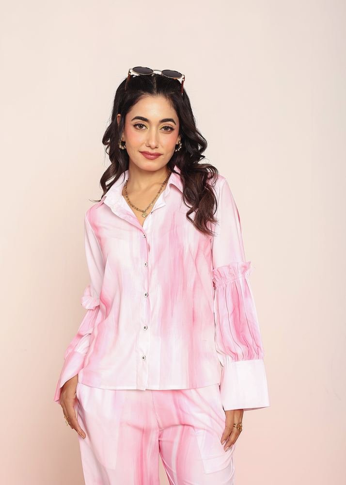 Printed pink ruffled shirt photo 3