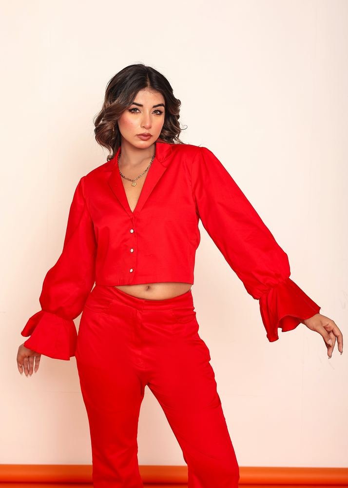 Red crop blazer shirt