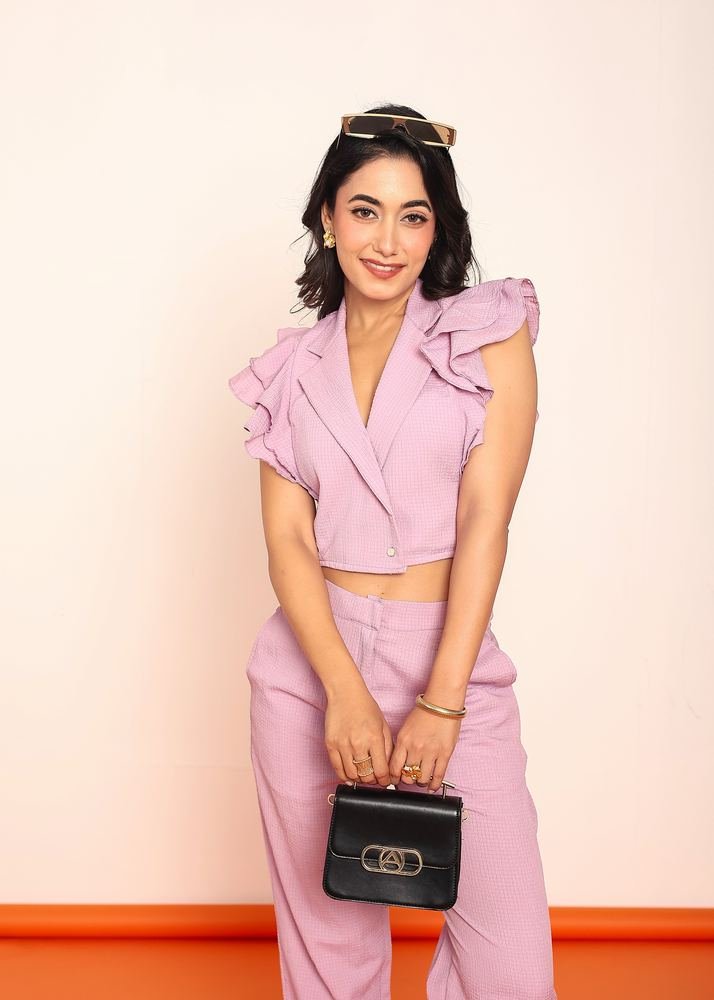Ruffled crop blazer shirt photo 2