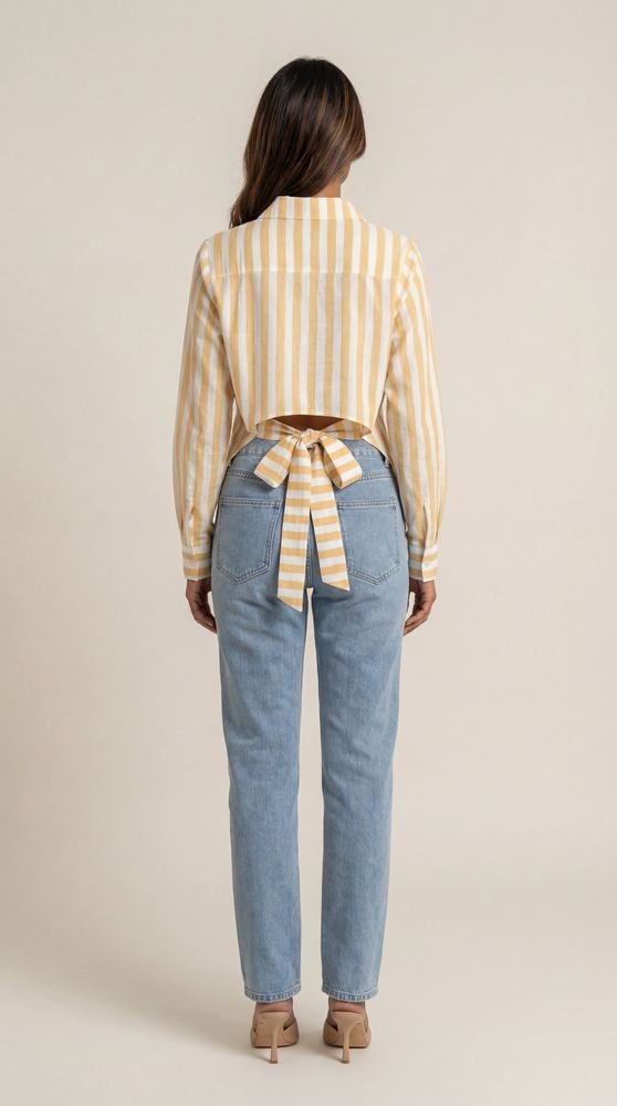 Striped Cotton Slub Shirt with a Tie Up Back photo 2