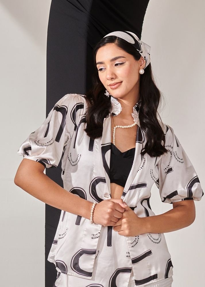 Swiss satin printed blazer shirt photo 3
