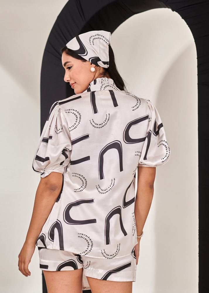 Swiss satin printed blazer shirt photo 4