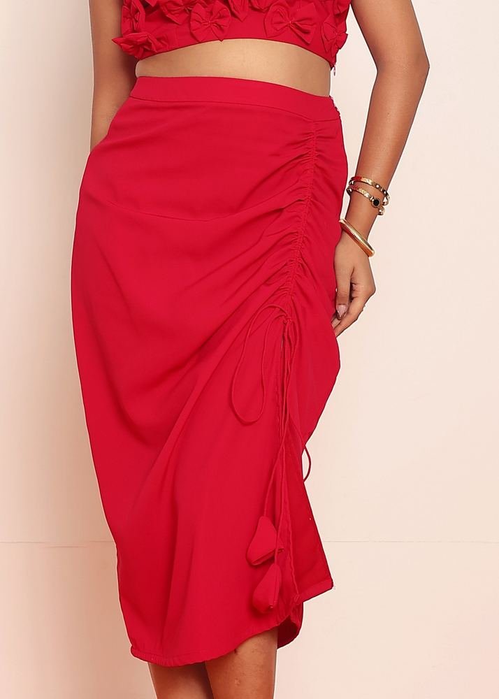 Dark hot Red draw-string skirt photo 4