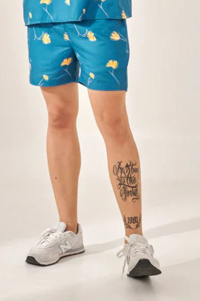 Denim blue printed shorts photo 3