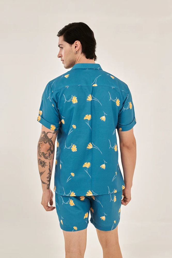 Denim blue printed shorts photo 2