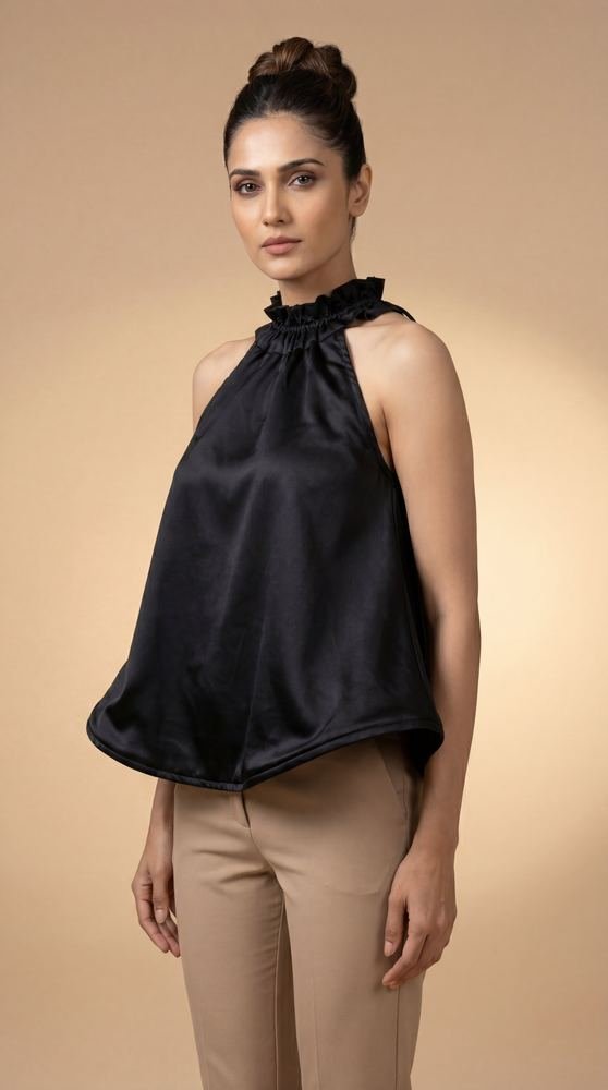 Black Halter Neck Fan Top photo 2