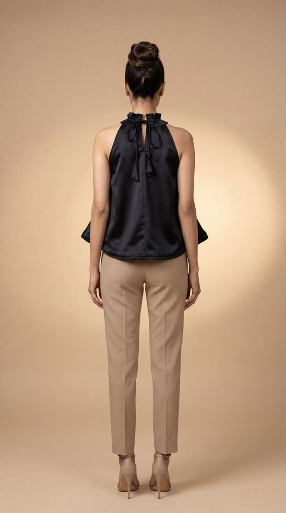 Black Halter Neck Fan Top photo 3