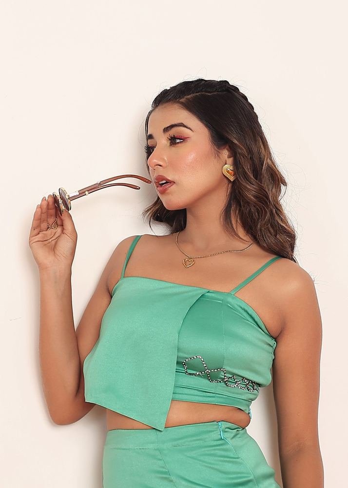 Green rhinestone flap top photo 5