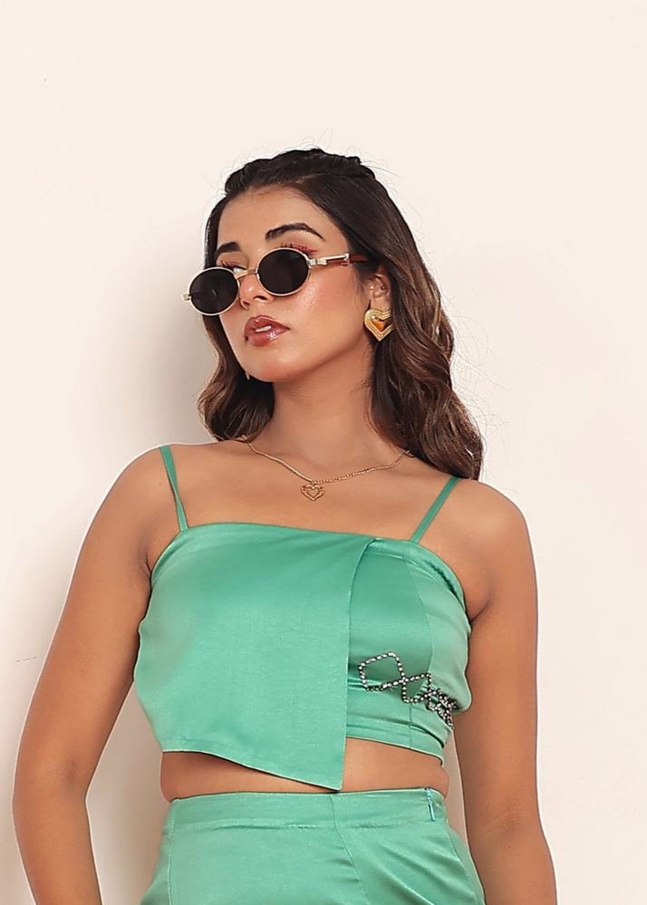 Green rhinestone flap top photo 3