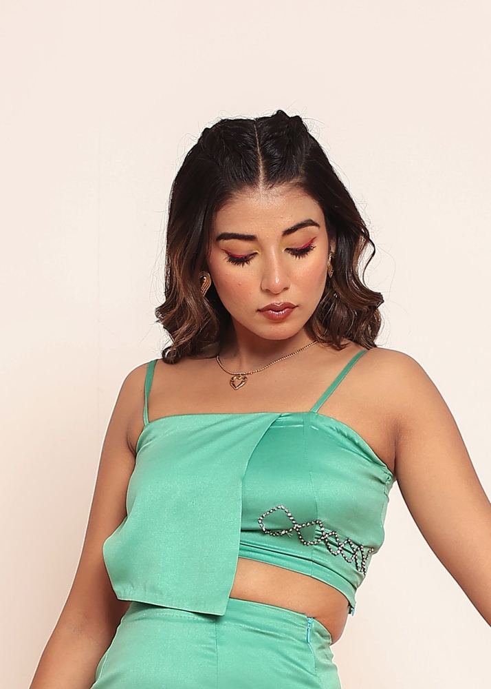 Green rhinestone flap top photo 2