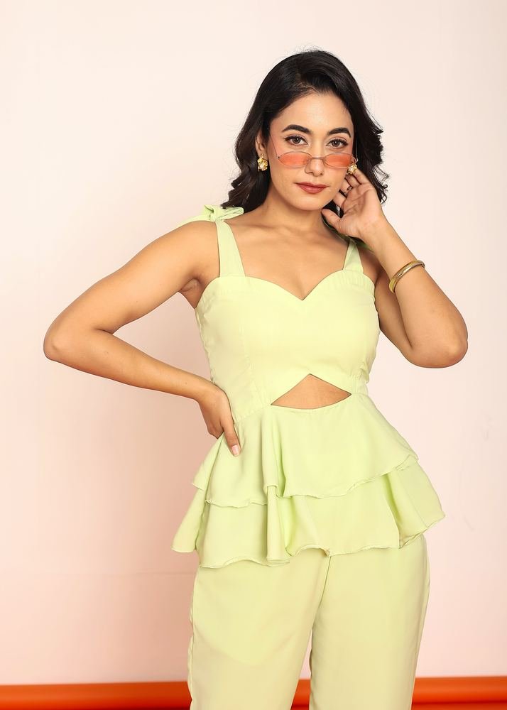 Lime green peplum top photo 3
