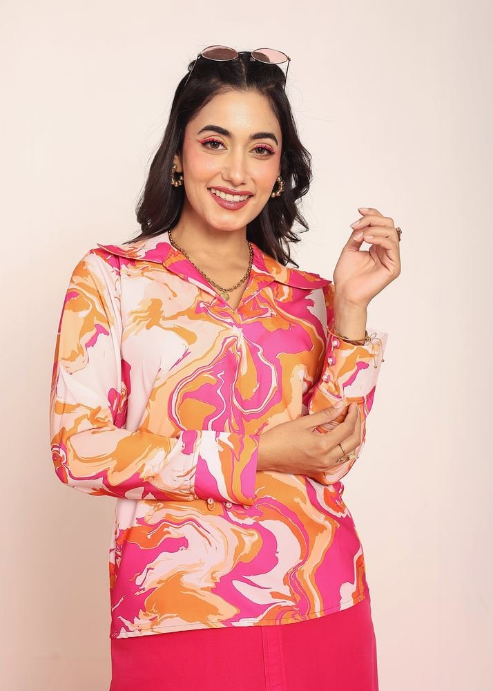 Printed hot pink top photo 4