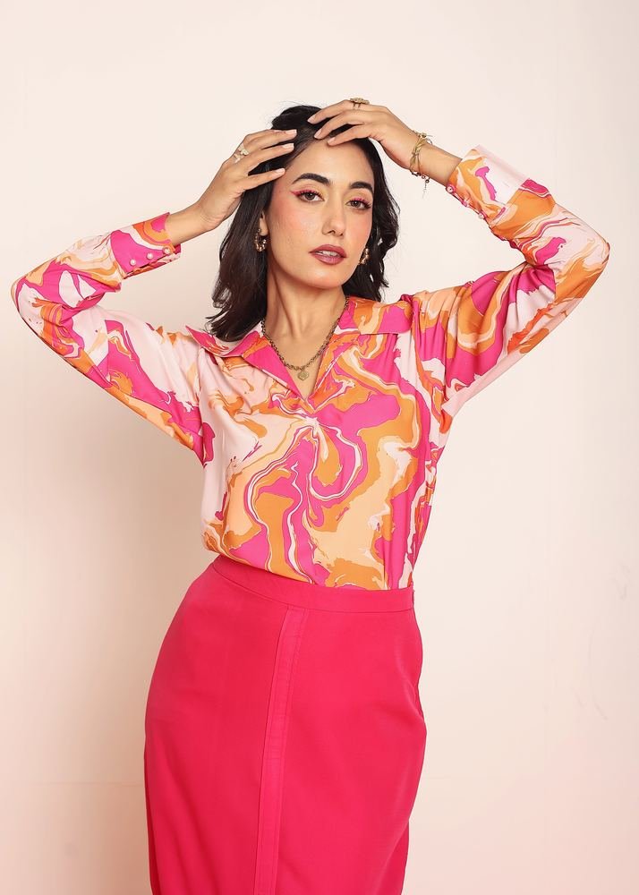 Printed hot pink top photo 2
