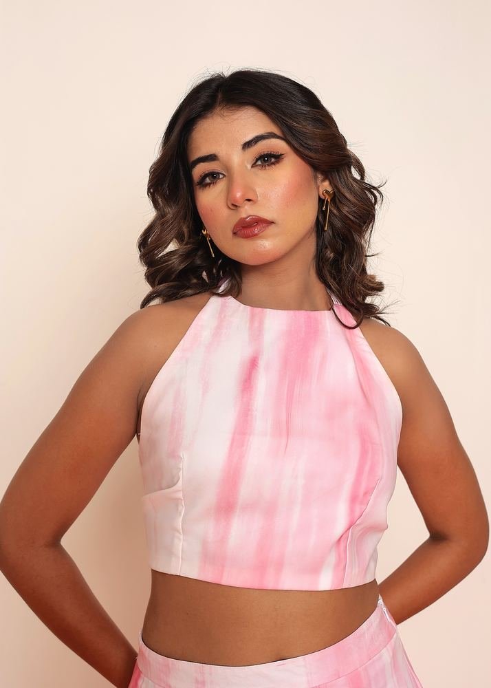 Printed pink back tie-up top