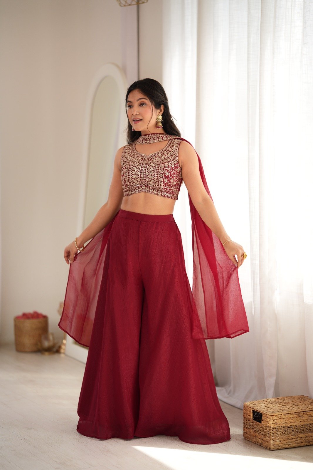 Designer Indowestern Crop Top Palazzo Set photo 2