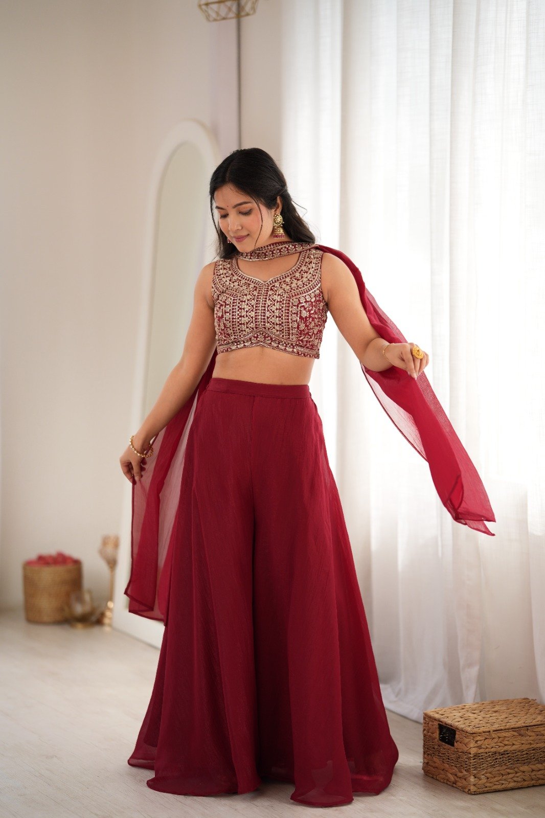 Designer Indowestern Crop Top Palazzo Set photo 3