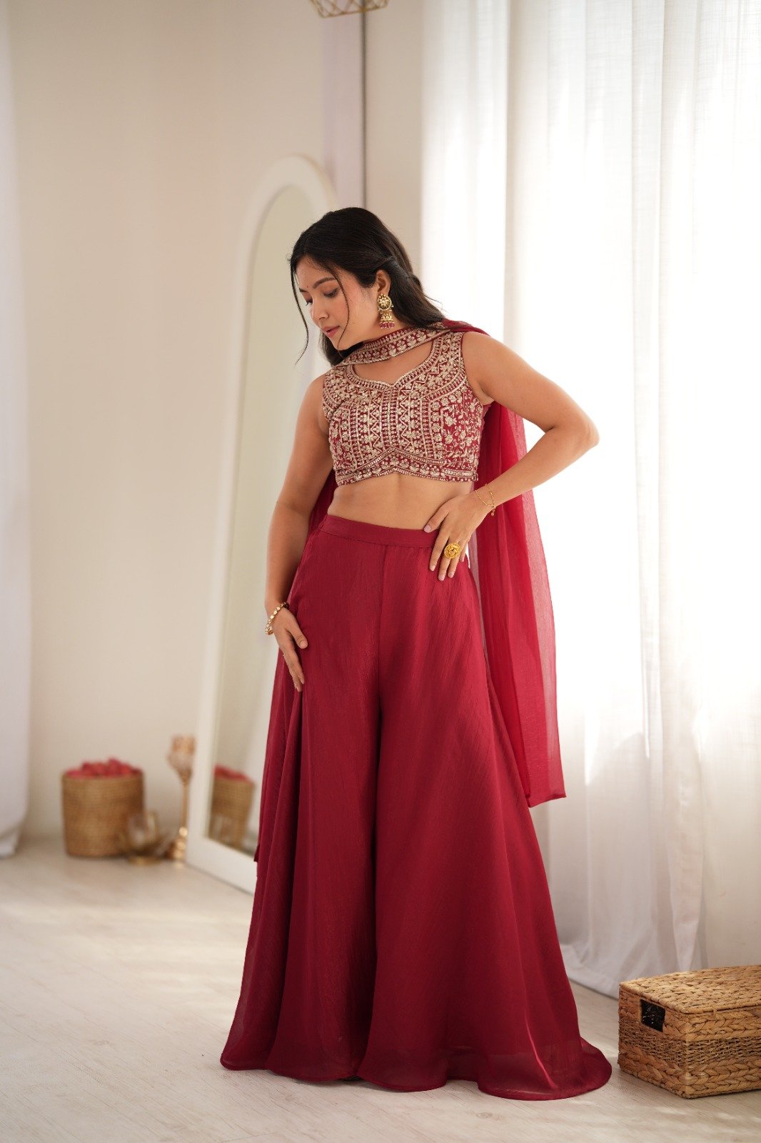 Designer Indowestern Crop Top Palazzo Set photo 4