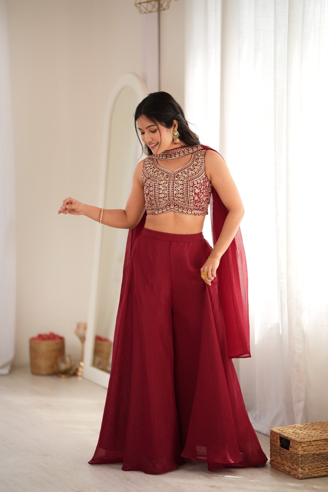 Designer Indowestern Crop Top Palazzo Set photo 5