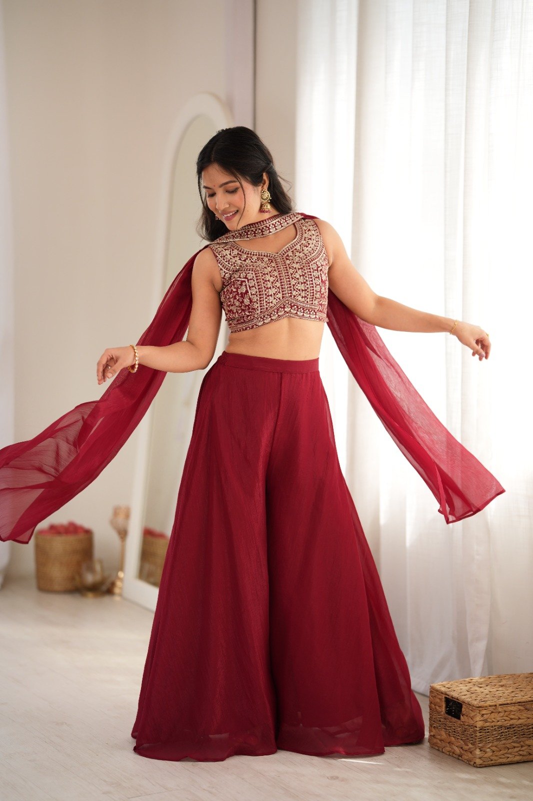 Designer Indowestern Crop Top Palazzo Set photo 6
