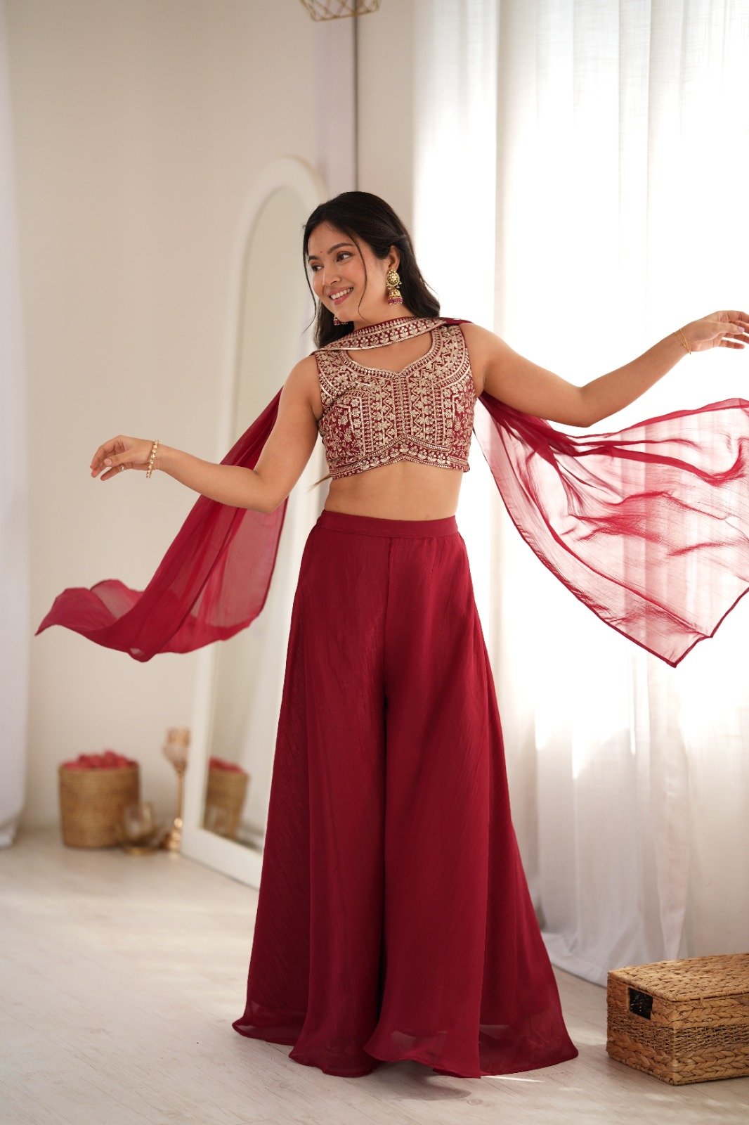 Designer Indowestern Crop Top Palazzo Set photo 7