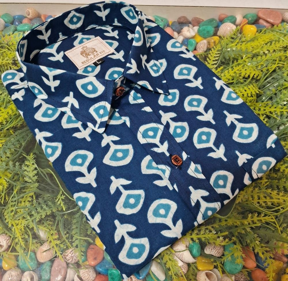 Hand Block Indigo Print Cotton Shirt
