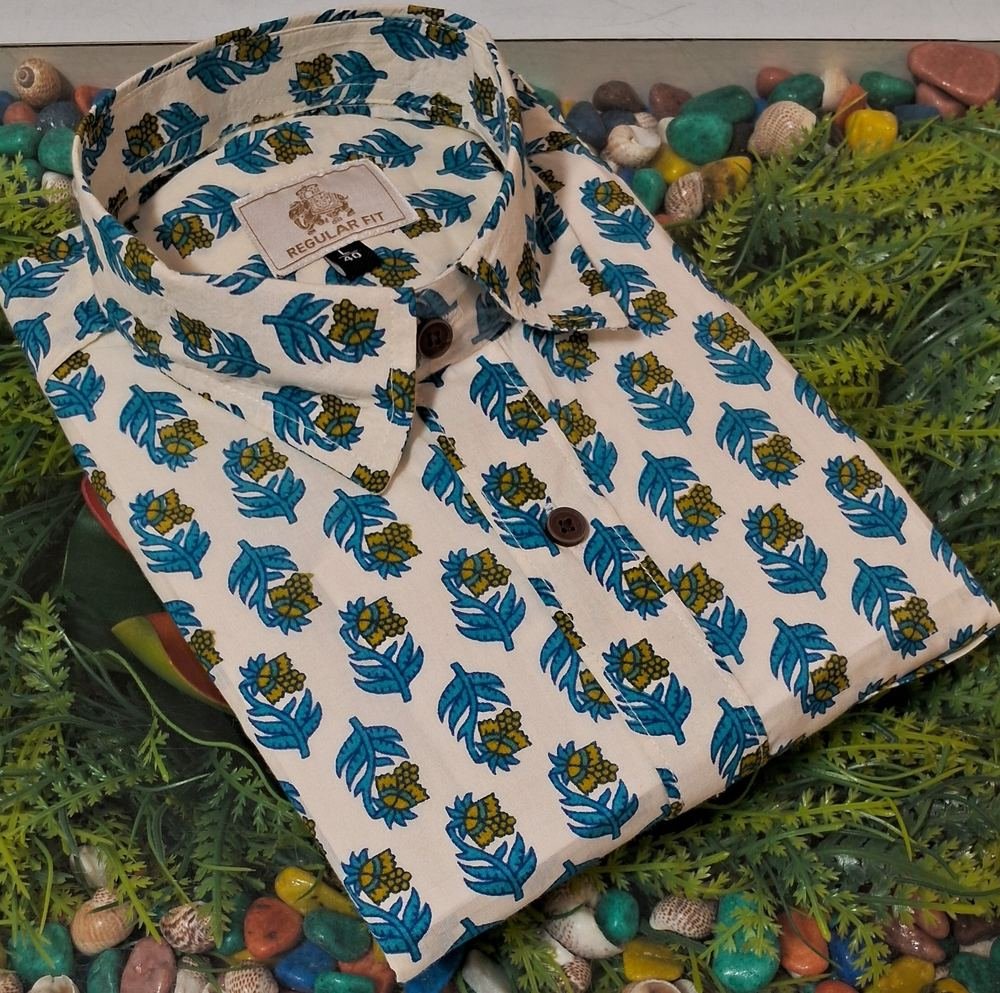 Ivory Turquoise Floral Print Shirt