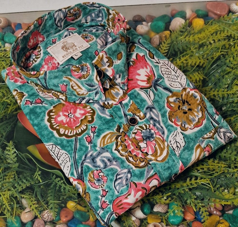 Turquoise Royal Botanical Print Shirt