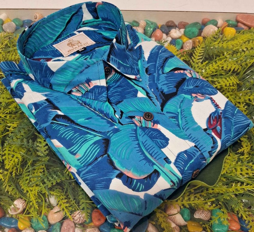 Vibrant Blue Tropical Leaf Print