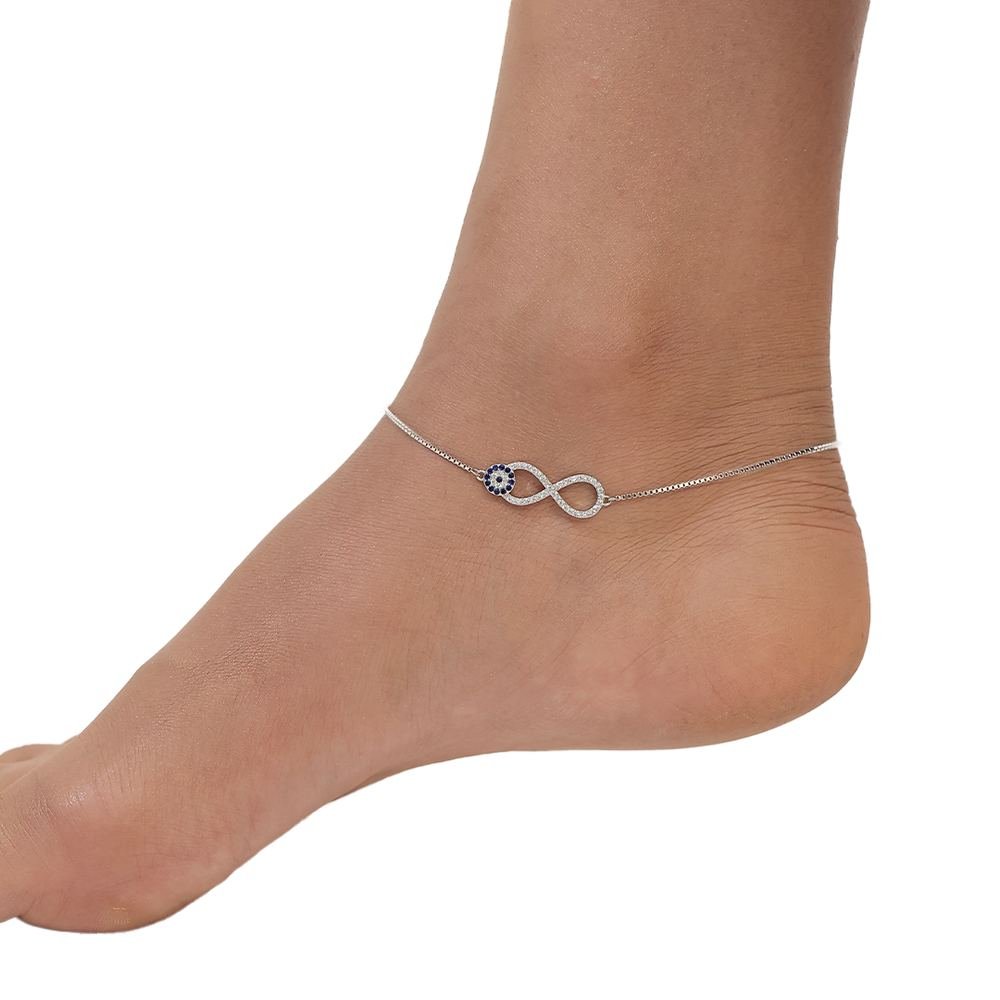 Silver Infinity Evil Eye Anklet photo 4