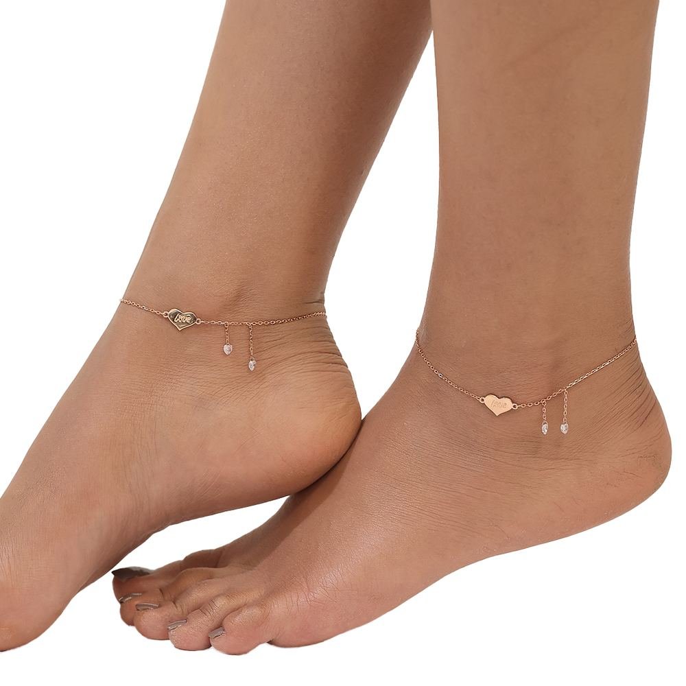Rose Gold Love Crystal Charm Anklet photo 3