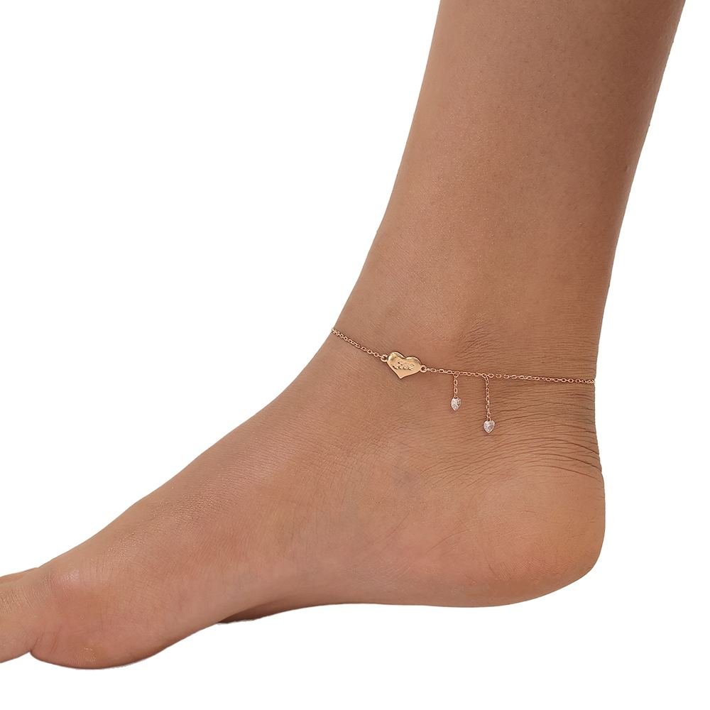 Rose Gold Love Crystal Charm Anklet photo 4