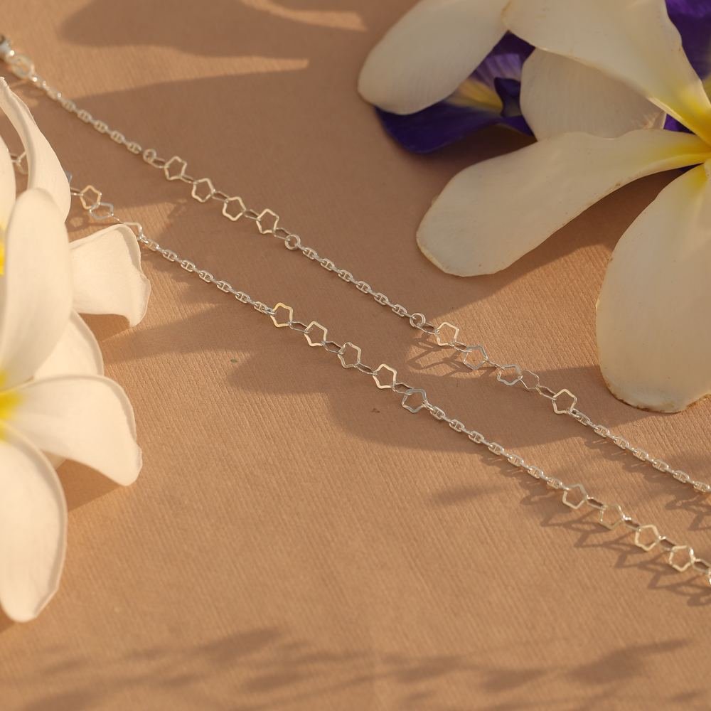 Silver Hexagon Minimal Anklet photo 3