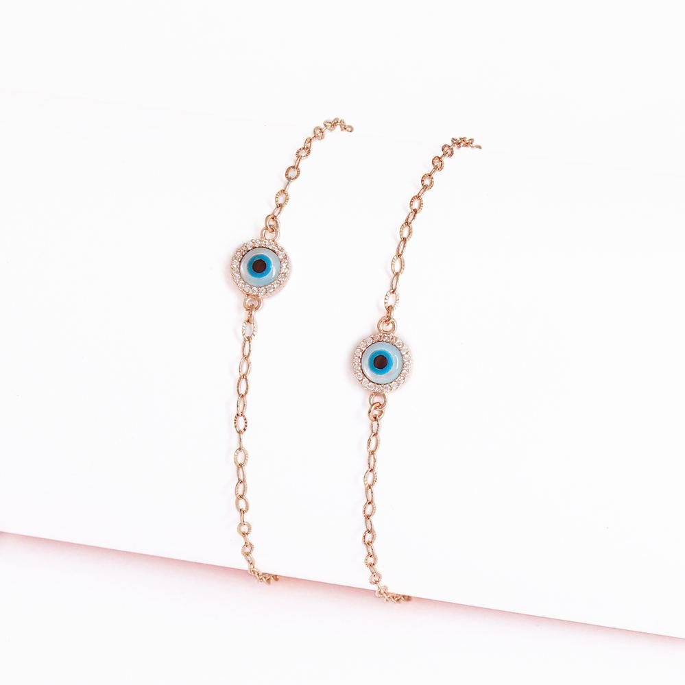 Rose Gold Evil Eye Charm Anklet photo 4