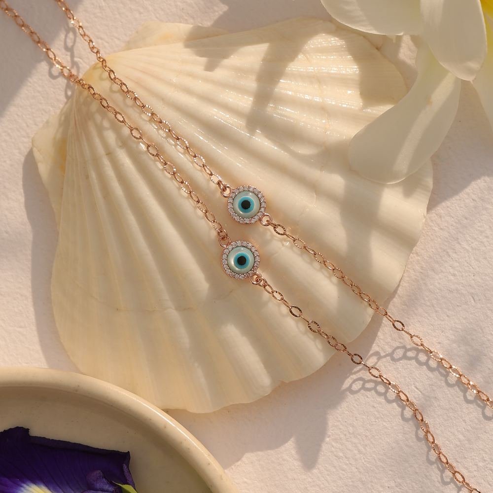 Rose Gold Evil Eye Charm Anklet photo 3