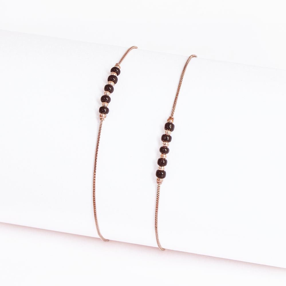 Rose Gold Black Bead Nazariya Anklet photo 4