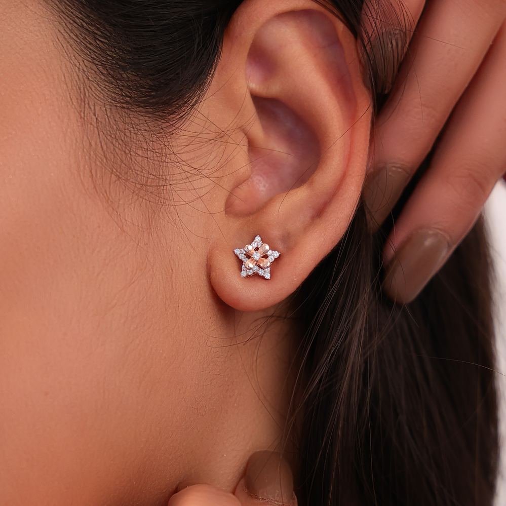 Rose Gold Zircon Star Earrings