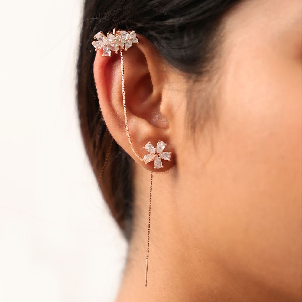 Rose Gold Flower Ear Cuff Earrings photo 2