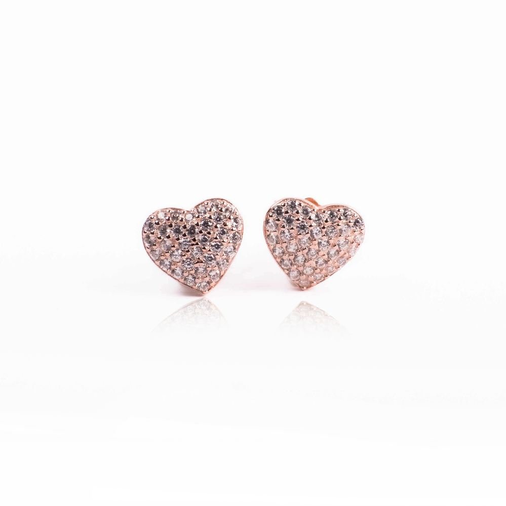 Rose Gold Zircon Heart Stud Earrings photo 3