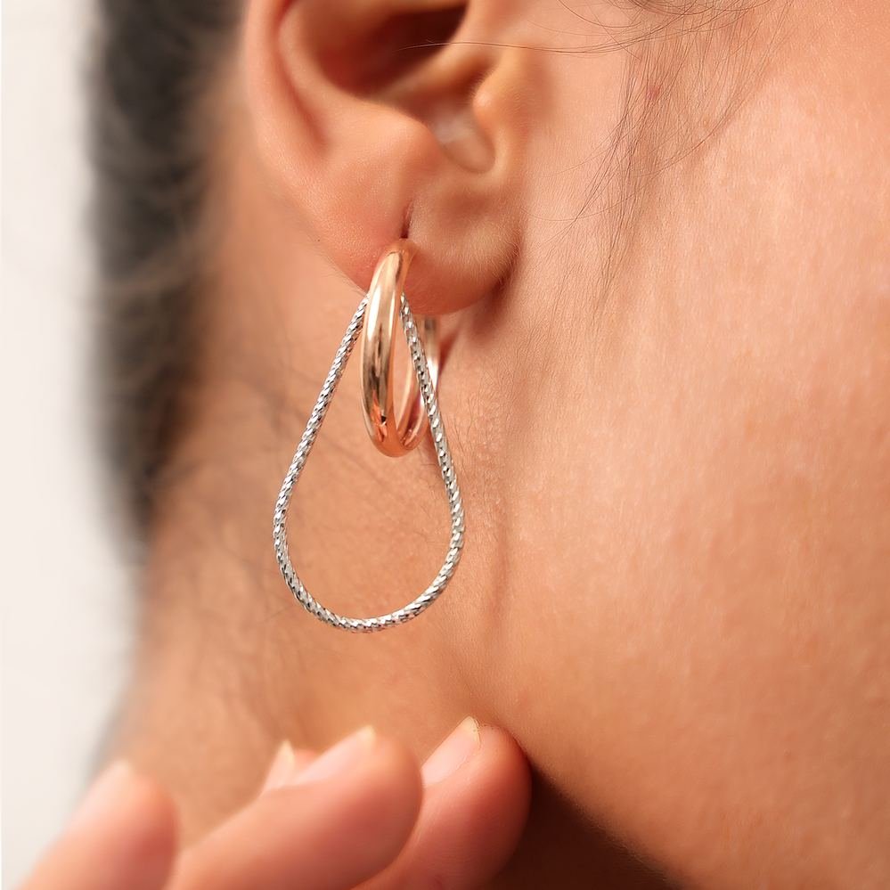 Rose gold & Silver Drop Hoops