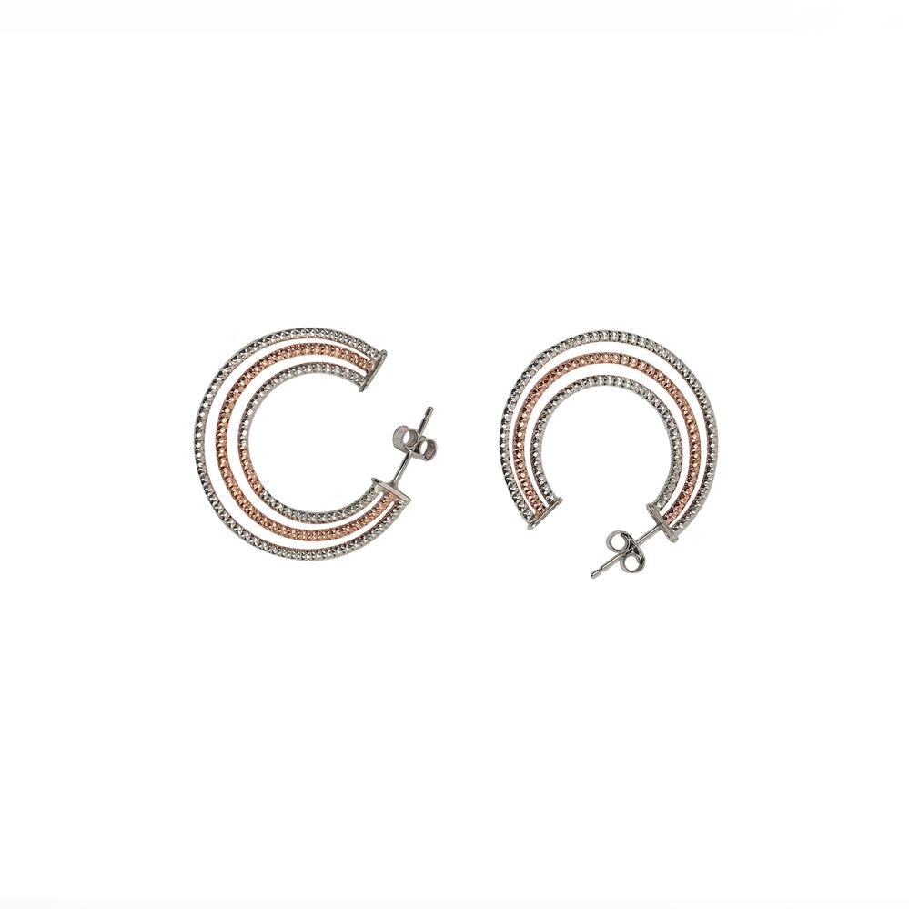 Silver Dual Tone Semi Hoop Earrings photo 3