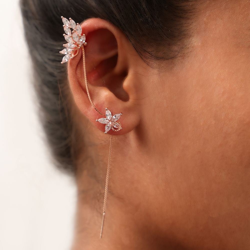 Rose Gold Star Chain Ear Cuff Earrings photo 2