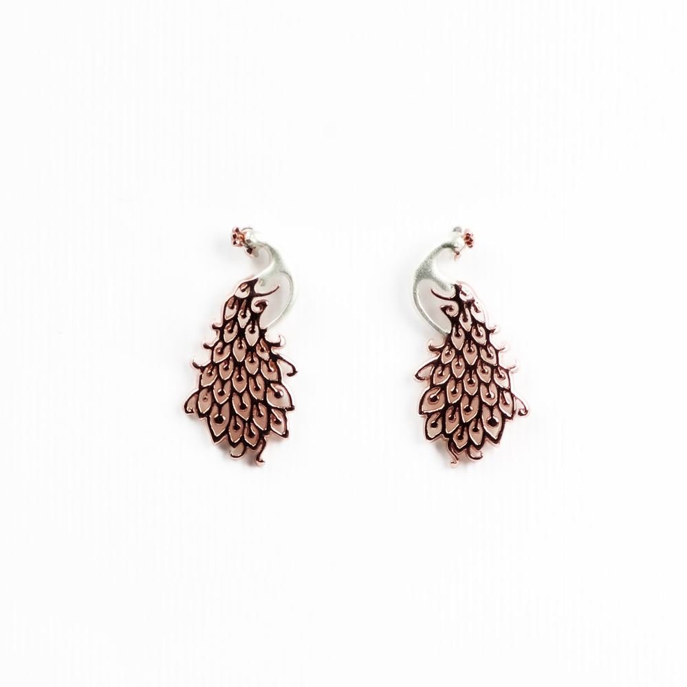 Rose Gold Peacock Feather Earrings photo 3