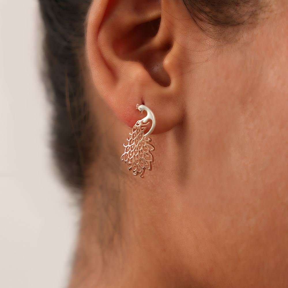 Rose Gold Peacock Feather Earrings